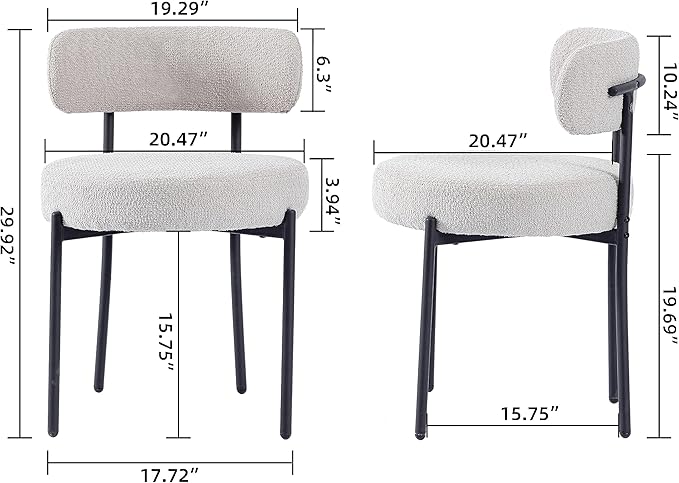 DYHOME Light Grey Boucle Dining Chairs Set of 6, Mid Century Modern Upholstered Kitchen Chairs with Metal Legs, Round Modern Dining Room Chairs