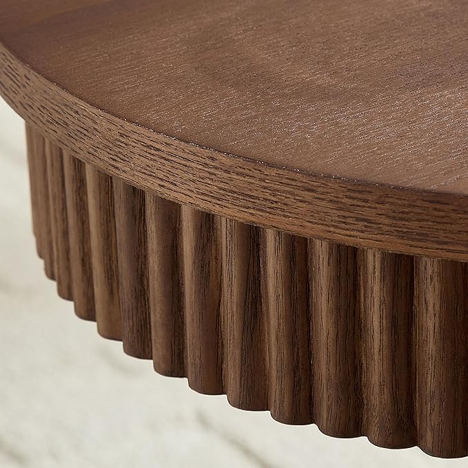 Coffee Table Modern Oval Wood Coffee Tables Mid Century Center Fluted Farmhouse Drum Tea Boho Wooden for Living Room Apartment Home Office Walnut 47.24" W x 26.77" D x 15.86" H