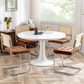 Zesthouse Natural Rattan Dining Chairs Set of 4, Modern Dining Room Chairs with Solid Wood Back for Kitchen Living Room, Mid Century Breuer Design Inspired, Upholstered Faux Leather Brown