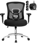 Big and Tall Office Chair 600lbs, Heavy Duty Ergonomic Mesh Chair, Computer Executive Desk Chair with Wide Thick Seat, Adjustable Armrests, Lumbar Support