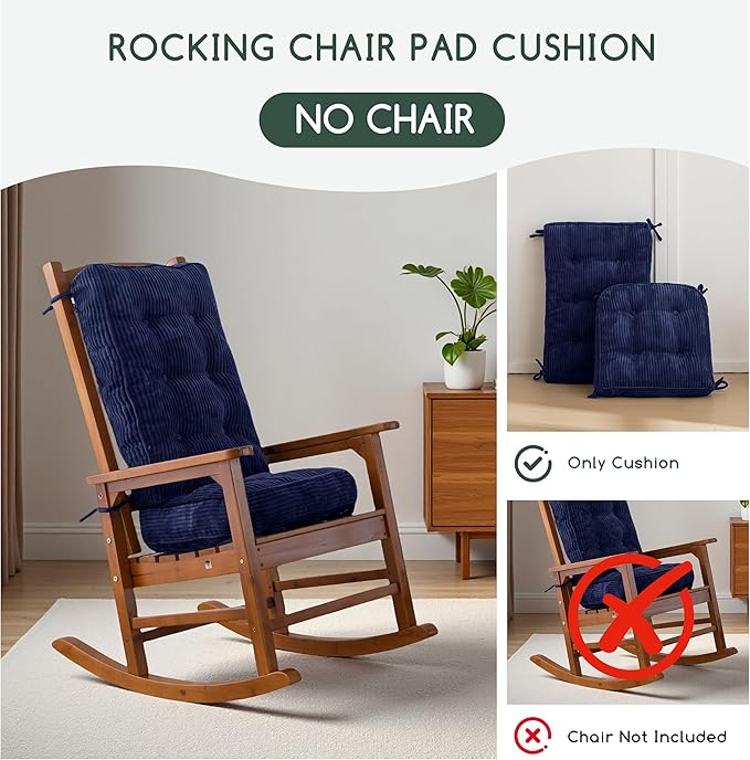 HIGOGOGO Rocking Chair Cushion with Corduroy Cover (Without Chair), 46 x 18 Inch Supportive Cushion, Overstuffed Chair Cushion,Navy