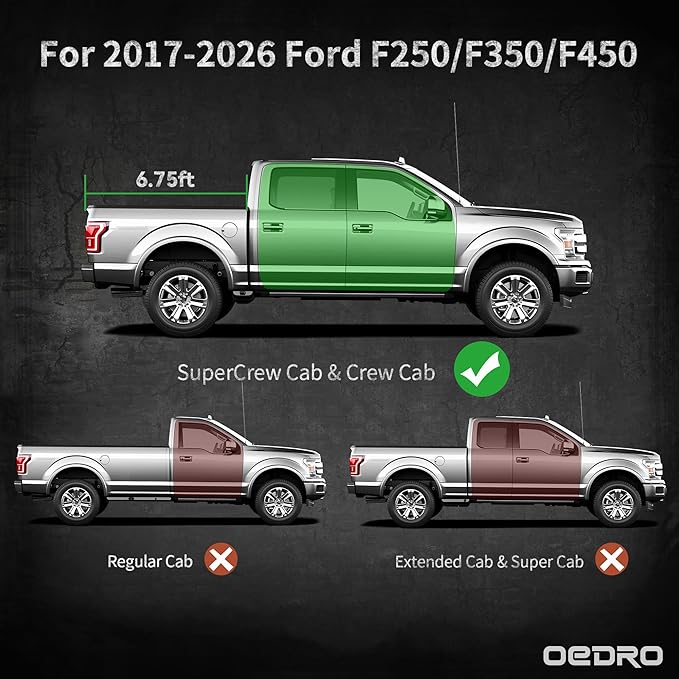 OEDRO Truck Bed Mat Fit for 2017-2025 2026 Ford F250/F350/F450 (6.75ft,81.9" Bed), TPE All Weather Ford F250 6.75FT Heavy Duty Pickup Bed Liner Accessories, Black