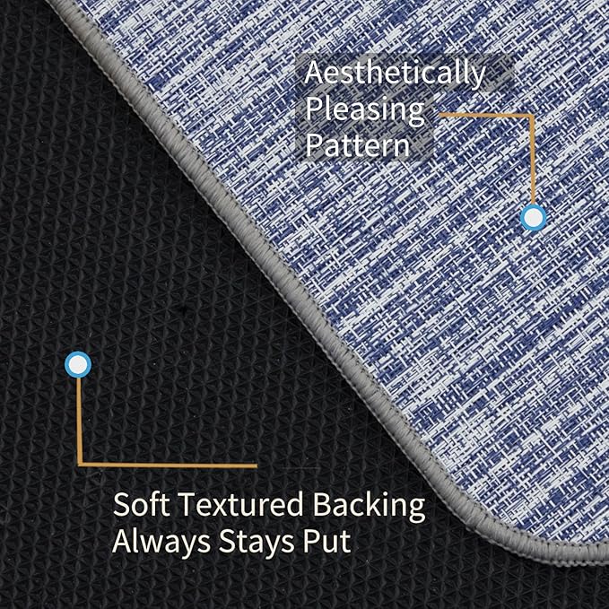 Chair Mat for Hardwood & Tile Floor, 47" x 52" Heavy Duty Office Chair Mat for Rolling Chairs, Anti Slip, Non-Curve, Floor Protector for Home Office, Blue White