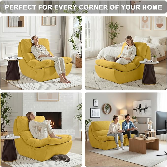 Set of 3 Bean Bag Chairs, Boneless Lounge Chair, Togo Chair Sofa, Anti Cat Scratch Fabric with Machine Washable, Beanbag Chair for Bedroom, Floor Couch Living Room, Bedroom, Reading Corner (YELLOW)