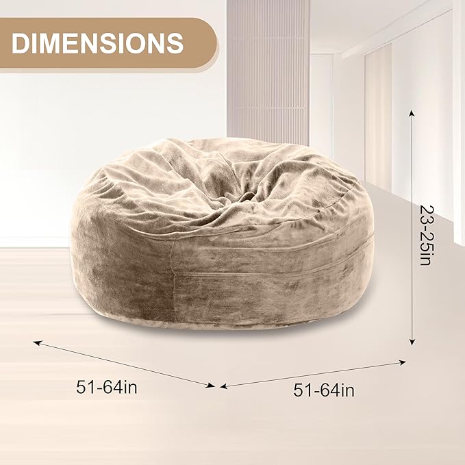 Bean Bag Chair for Adults, Floor Bean Bags Offers Ample Space for Adults,Memory Foam Giant Bean Bags,Lounger Versatile Design Suits Any Room,Movie Nights,Reading(Apricot,5FT)