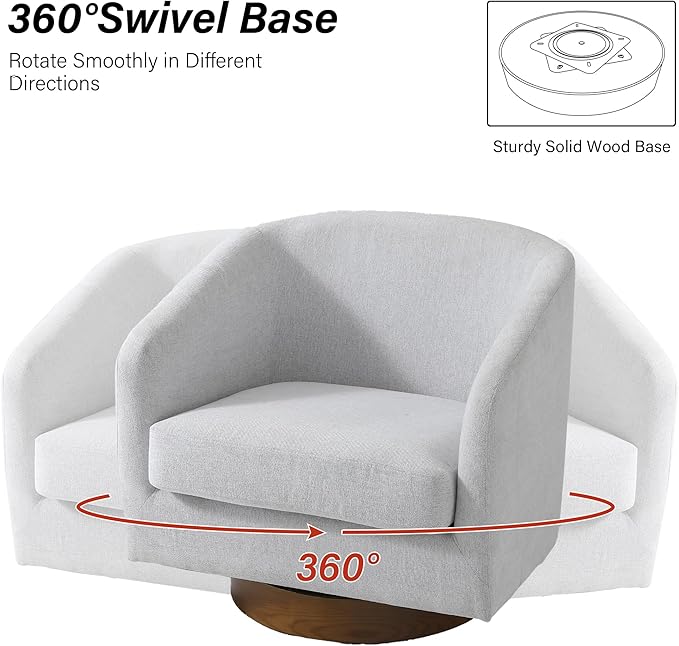 Swivel Barrel Chair, Modern Round PU Leather Accent Armchair for Living Room, Bedroom, Oversized Comfy Club Reading Chairs for Adults (Chenille Beige, Set of 1)