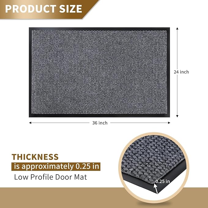 Yimobra Doormat Outdoor Indoor Entrance 36 x 24, All-Season All-Weather Front Door Mat, 100% Waterproof Welcome Matt for Floor Garage Outside Entry, Stain and Fade Resistant,Gray White
