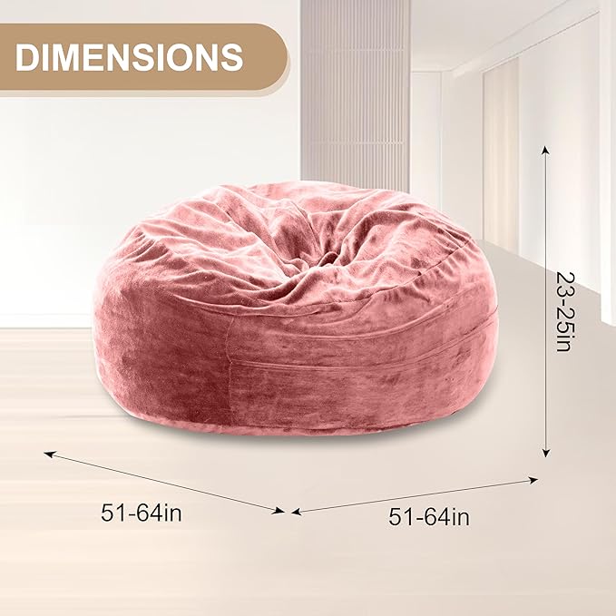 Bean Bag Chair for Adults, Floor Bean Bags Offers Ample Space for Adults,Memory Foam Giant Bean Bags,Lounger Versatile Design Suits Any Room,Movie Nights,Reading(Pink,5FT)