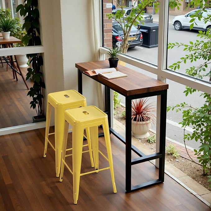 Furmax 30 Inch Metal Bar Stools Set of 4, Counter Height Backless Stools, Industrial Bar Chairs Patio Stool Stackable Backless Stool for Kitchen/Dining Room/Bistro/Patio Indoor Outdoor (Yellow)