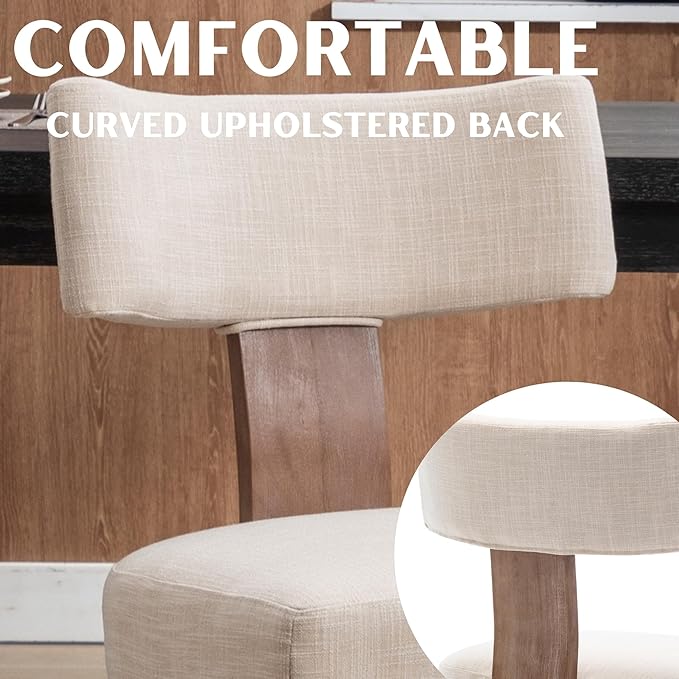 RIVOVA Mid Century Modern Dining Chairs Set of 2 Upholstered Linen Fabric Dining Chairs Curved Backrest Farmhouse Dining Room Chairs Kitchen Chairs with Wood Legs, Beige