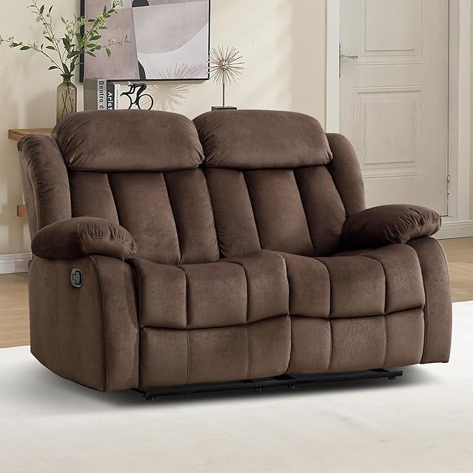 EBELLO Manual Recliner Sofa Chair, Classic and Reclining Sofa with Overstuffed Arms and Back for Living Room, Bedroom, Loveseat, Brown