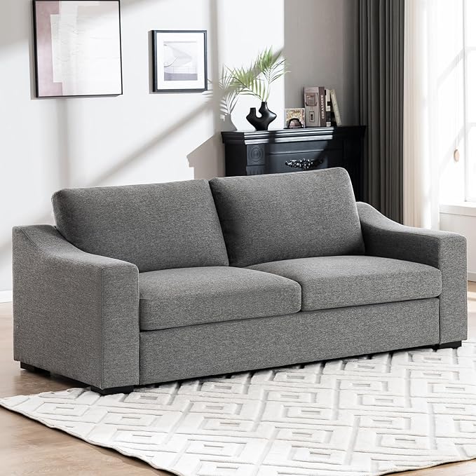 ELUCHANG 85" Modern Sofa Couches for Living Room, 3 Seater Natural Linen Sofa with Extra Deep Seats,Upholstered Cushion&Detachable Cover,Comfy Couch for Small Space,Apartment,Dark Grey,2PCS