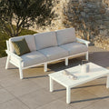 Patio Kingdom Patio Furniture Set 3 Seats, HDPE Outdoor Sectional with Washable Beige Thick Cushions, Coffee Table & Side Table, Patio Conversation Sets for Lawn, Garden, Porch, Balcony (White Frame)