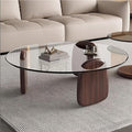 EASYSOUL Modern Round Coffee Table with Glass Top, 35.43" L x 35.43" W x 14.69" H, Circular Tea Tables for Living Room Home Office Industrial Cocktail Tables (Walunt-Clear Glass/35.43")