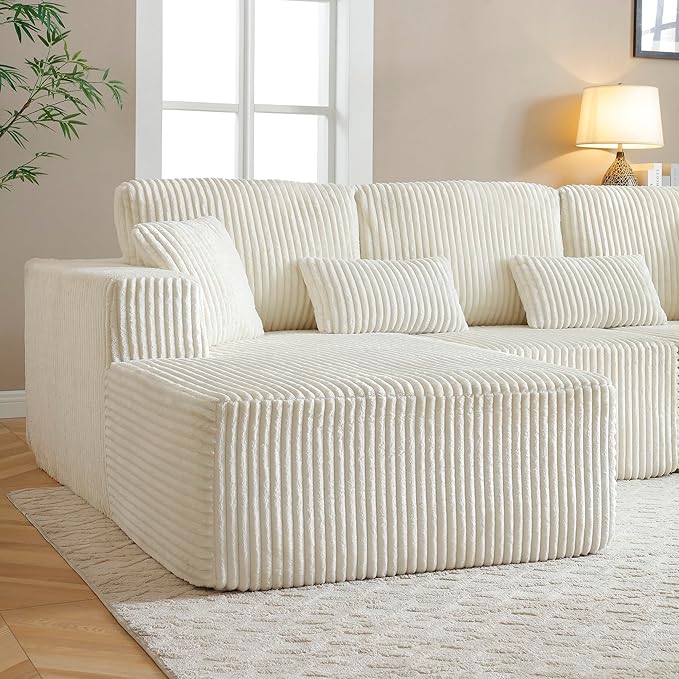 108" Boneless Cloud Sectional Couches for Living Room, Comfy Fluffy L Shaped Memory Foam Deep Seat Boneless Couch, Modular Sectional Sofa with Left Facing Chaise, Beige