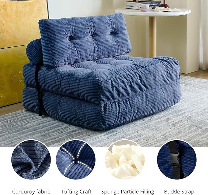 Convertible Sofa Bed & Couch Bed - Oversized Adult Sleeper Chair & Bean Bag Chair, Foldable Floor Bed with Backrest, Comfortable Lazy Sofa for Bedroom, Living Room & Dorm