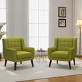 Accent Chair, Mid-Century Modern Fabric Chairs with Arms for Living Room, Comfy Upholstered Club Single Sofa Armchair for Bedroom Waiting Room with Solid Wood Frame (Fabric Green, Set of 2)