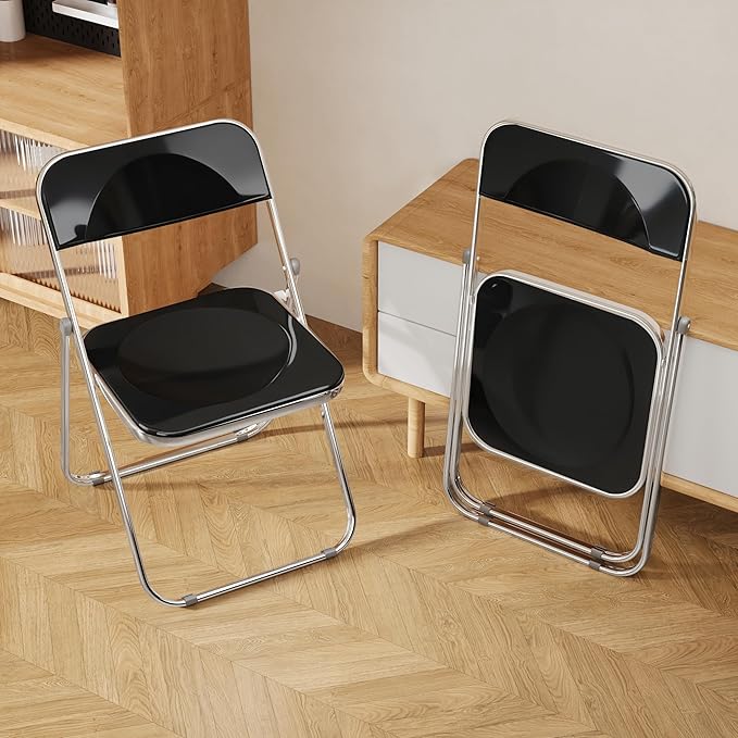 Folding Chair 2 Pack Acrylic Foldable Portable Plastic Chair,Easy to Use and Store Comfortable Portable Party Chairs for Home,Office,Party,Comfy,Black