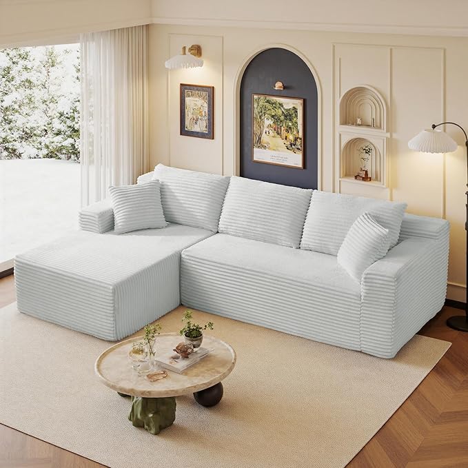 105" Sectional Couches for Living Room Cloud Couch Sofa with L-Shape Upholstered Boneless Couchs Modern Modular Sectional Couch with Chaise (Light Grey, 105" W+Left Facing Chaise+2Seaters)