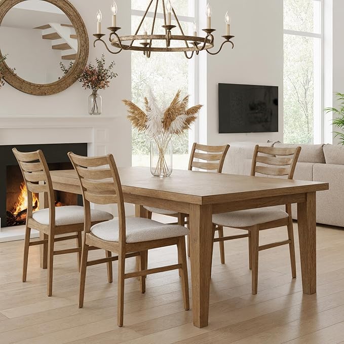 HNY Modern Farmhouse Dining Chairs Set of 4, White Sherpa Boucle Upholstered Seat Kitchen Chairs, Rustic Industrial Armless Side Chairs with Brown Wooden Frame for Dining Living Room Restaurant