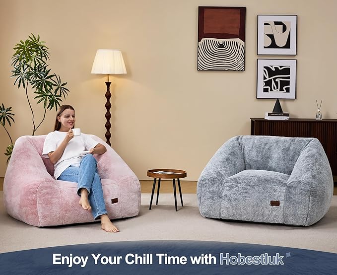 Hobestluk Bean Bag Chairs for Adults Giant Bean Bag Chair with Memory Foam Filling, Adult Beanbag for Bedroom, Living Room (Grey Two-Tone)