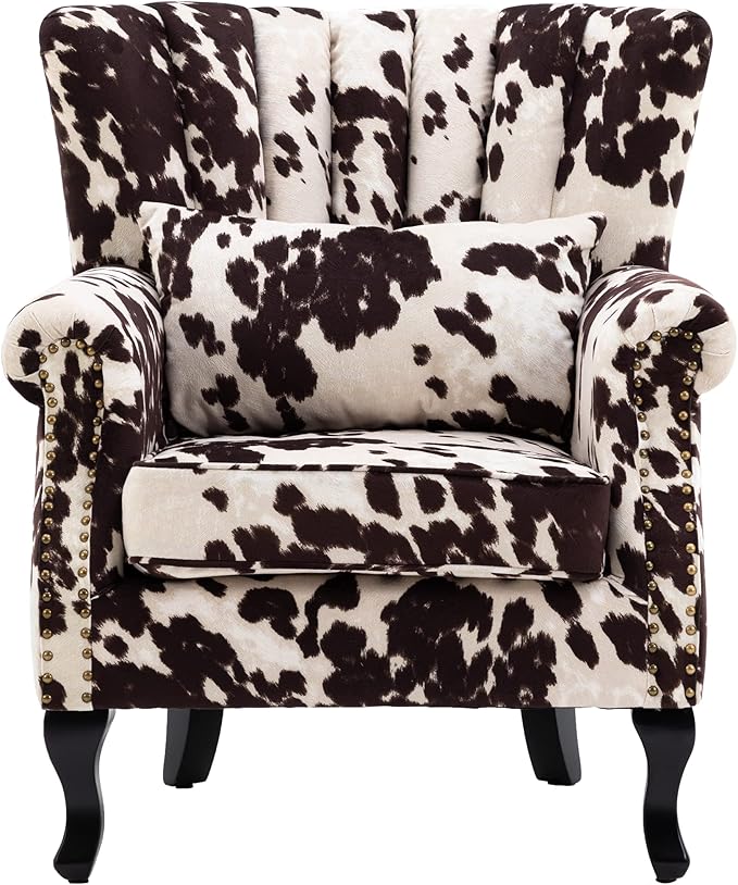 chairus Mid-Century Modern Accent Chair Comfy Single Sofa Chair Channel Back Armchair with Small Pillow for Living Roon Bedroom Club - Velvet, Cow