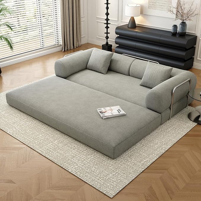YUODL 78.8" Modular Sofa Bed - 4-in-1 Convertible Design with Corduroy Fabric and High Density Sponge, Removable Cover and Fixed Frame