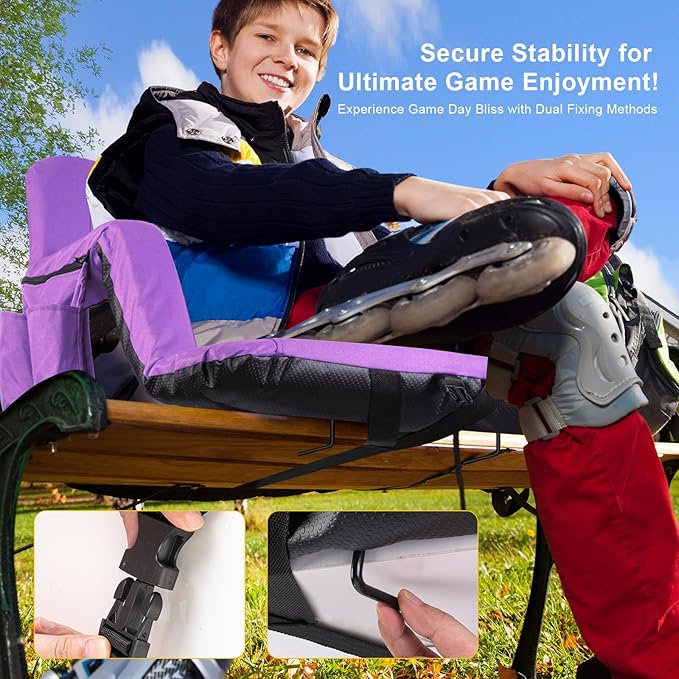 Extra Wide Stadium Seats with Back Support, Exclusive Bleacher Chairs with Back and Cushion Folding Stadium Chairs, 6 Reclining Positions Waterproof Bleacher Seats (Extra Wide|25" Purple)