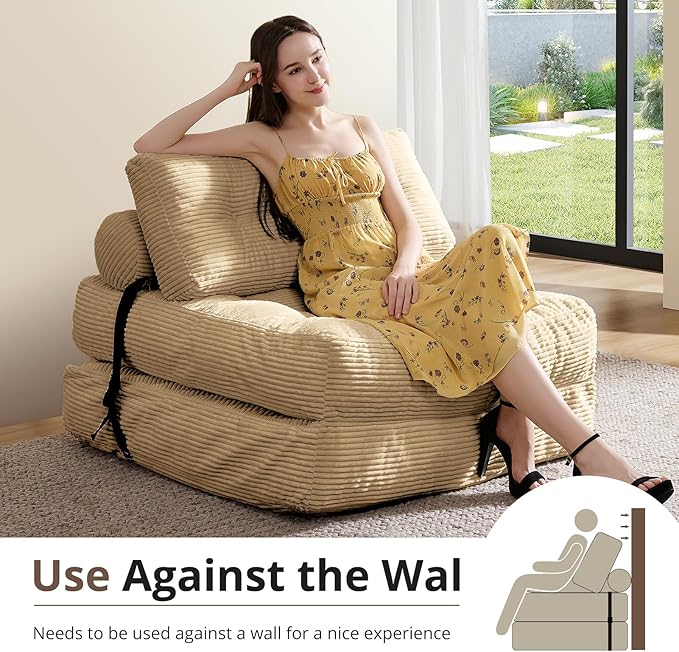 Convertible Sofa Bed & Couch Bed - Oversized Adult Sleeper Chair & Bean Bag Chair, Foldable Floor Bed with Backrest, Comfortable Lazy Sofa for Bedroom, Living Room & Dorm