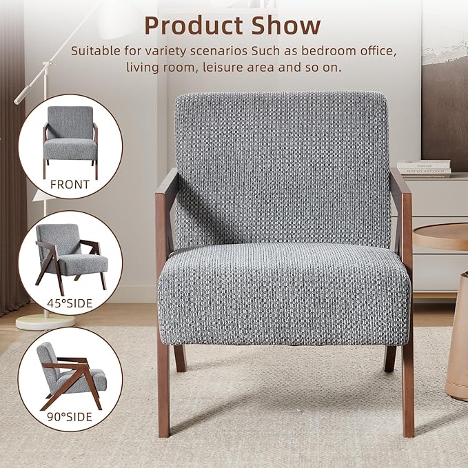 INZOY Accent Chairs Set of 2, Mid Century Modern Accent Chair with Wood Frame, Upholstered Reading Armchair with Soft Linen Fabric, Accent Chair for Living Room Bedroom Apartment, Easy Assembly, Blue