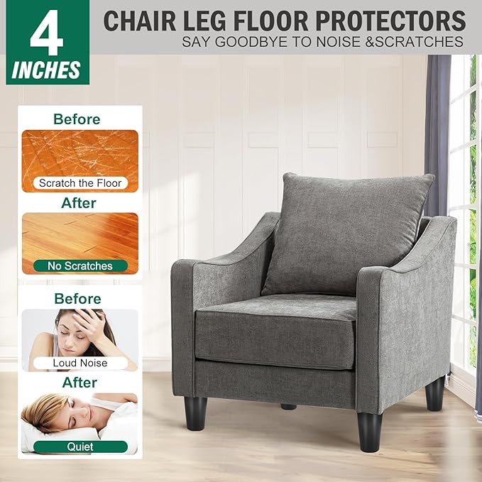FoDau770 Black Rubber Wood Furniture Legs 4 Inches, Straight Tapered Wood Feet Mid Century Sofa Legs Set of 4, 5/16" UNC Furniture Feet for Cabinet Couch Dresser Chair Ottoman Table