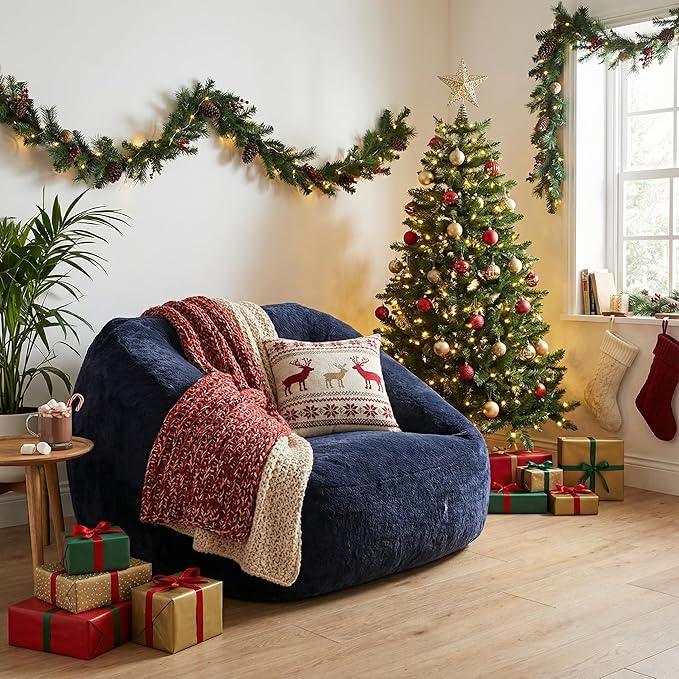 COSIEST Bean Bag Chair, Big Comfy Couch with Armrests, Furry Beanbag Chair with Foam Filler for Adults & Kids, Stuffed Accent Sofa for Reading, Lounge Floor Sofa for Living Room, Bedroom, Blue