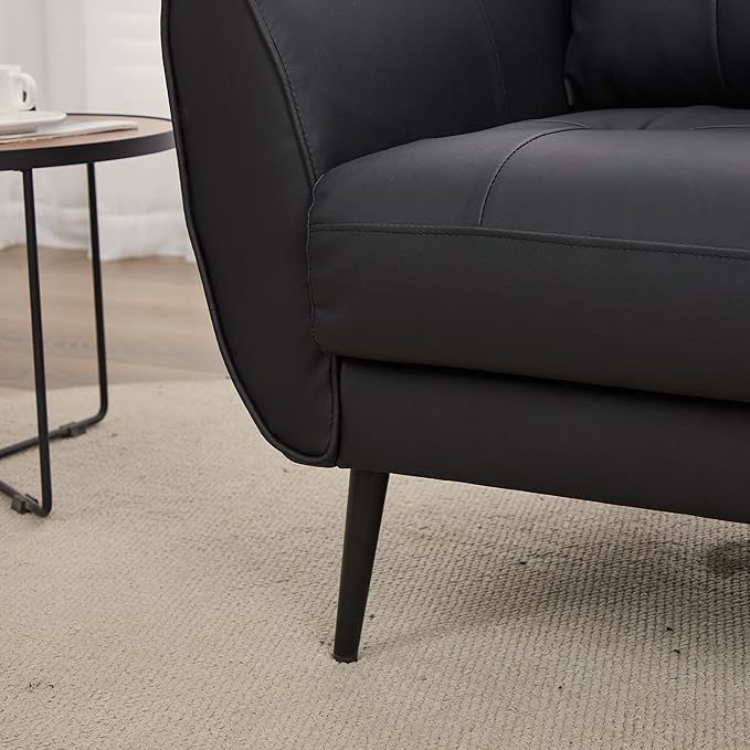 TYBOATLE Accent Chair Comfy Modern Living Room Chair Black Leather Reading Accent Chairs Tufted Mid Century Moden Arm Chair Small Salon Chair for Office Bedroom (1, Black)