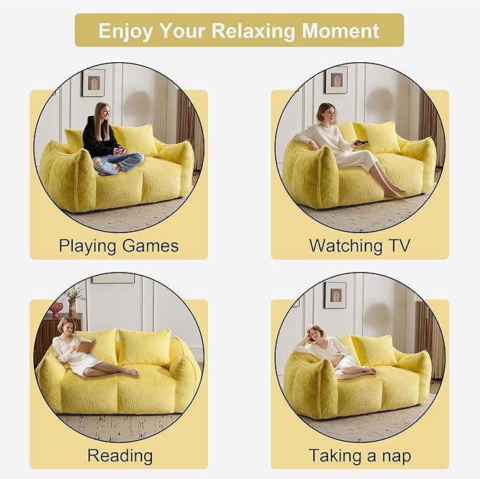 KEIKI Giant Bean Bag Couch for Adults, Oversized Loveseat, 2 Seater Fireside Chair, Comfy Lazy Floor Sofa, Cozy Reading Chair with Pillows for Living Room, Bedroom, No Assembly Required