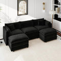 Aoowow Modular Sectional Sofa Modern Convertible U Shaped Couch,112.2 Inch Deep 3-Seater Sofas Set Comfy Chenille Cloud Sofas and Couches with Movable Ottoman for Living Room Apartment（Black）
