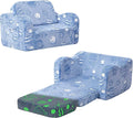 MeMoreCool Toddler Sofa Bed – Glow-in-The-Dark Astronaut Chair for Kids, 2-in-1 Fold-Out Lounger (Denim Planet) Soft Foam | Machine Washable Cover | Ages 1–3 | Playroom & Nursery Nap Couch
