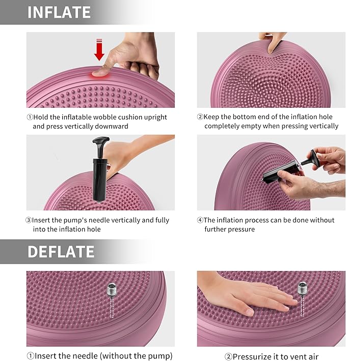 FITMIND Inflated Wobble Cushion,Circular Non-slip Texture for Comfortable Sitting,Extra Thick Dyna Disc with Pump for Core Strength,Wiggle Seat to Improve Posture,Fitness,660lb Load Capacity