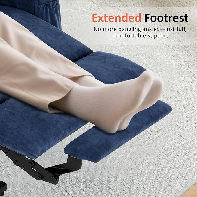 MCombo Small Power Lift Recliner Chair for Elderly, Petite Power Lift Chair with Heat and Massage for Seniors, Cup Holders, USB & Type C Ports, Fabric 7141 (Admiral)