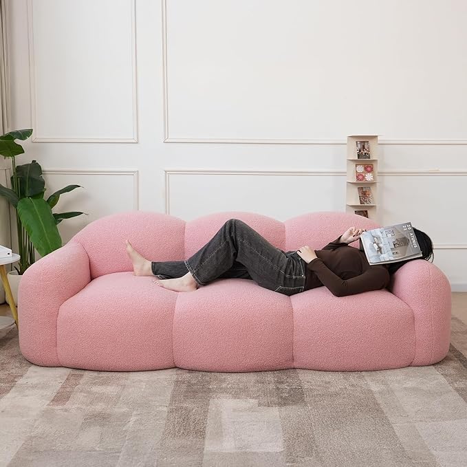 JACH Small Minimalist Sofa for Apartment, Modern Comfy Upholstered Sofas, Boneless Leisure Couches, 3-Seater Cloud Couch for Living Room Bedroom, Small Space (Pink, No Assembly Required)