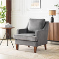 VINGLI Mid-Century Modern Accent Chair, Light Grey Upholstered Armchair Comfy Sofa Chair Reading Chair High Back for Living Room Bedroom Furniture Apartment