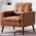 VESCASA Tufted Accent Arm Chair with Wood Legs, PU Faux Leather Comfy Upholstered Single Sofa, Mid Century Modern Side Club Leisure Chair for Reading/Living Room/Bedroom, Caramel
