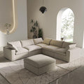 V-Shaped Cloud Sectional Couch, Modular Sectional Sofa, Modern Comfy Cloud Sofa with Storage Ottoman, Covers Removable, Convertible Sleeper Couch for Living Room Apartment (Khaki, Linen Fabric)