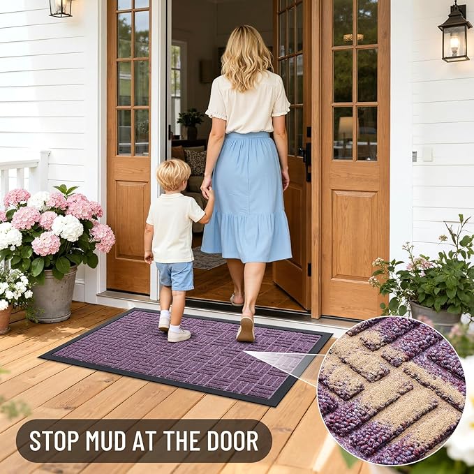 OLANLY Front Door Mat Outside Entrance 71x47, Absorbent, Heavy Duty Sturdy Natural Rubber Doormat Indoor Outdoor, Non-Slip, Stain and Fade Resistant, Low Profile Floor Mat for Entryway, Violet