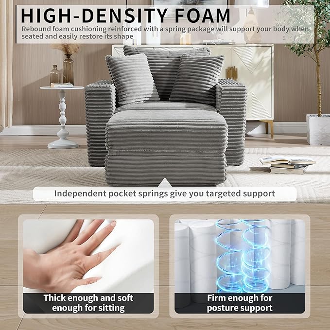 Boneless Chaise Lounge Chair Indoor, All-Foam Convertible Lounge Chair with No Frame, Wide Reclining Floor Lounger for Reading, Napping & Relaxation, No Assembly Needed (Grey)