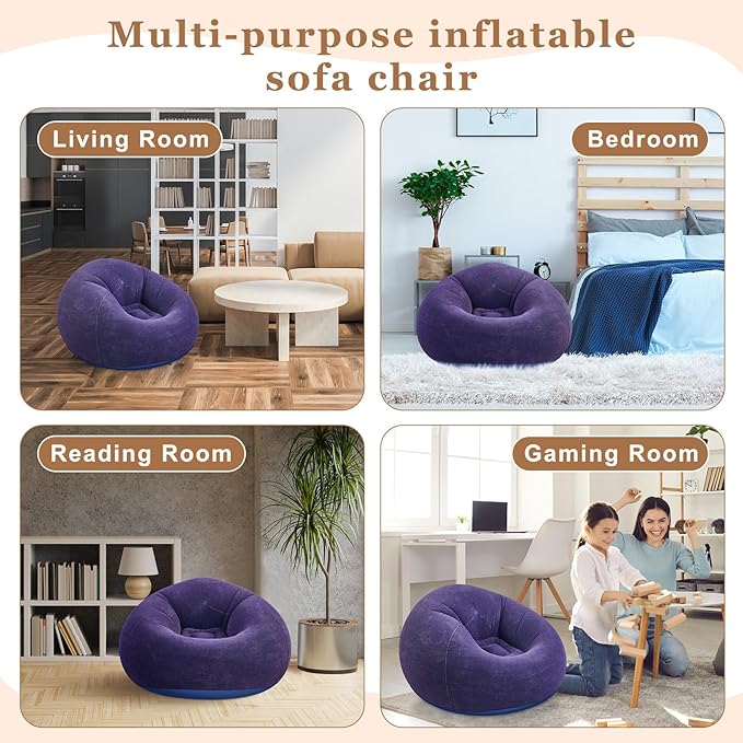 Realspring 6 Pcs Inflatable Bean Bag Chairs for Adults with Electric Air Pump, Blow up Couch Folding Portable Inflatable Couch Lazy Sofa for Outdoor Movie Nights Camping Room (Blue)