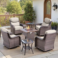 Belord Luxury 6" Thick Cushioned Outdoor Swivel Rocker Chairs Set of 4 with Fire Pit Table, High Back Wicker Patio Furniture Set with Ergonomic Zone Back, Conversation Set for Deck Porch - Brown+Beige