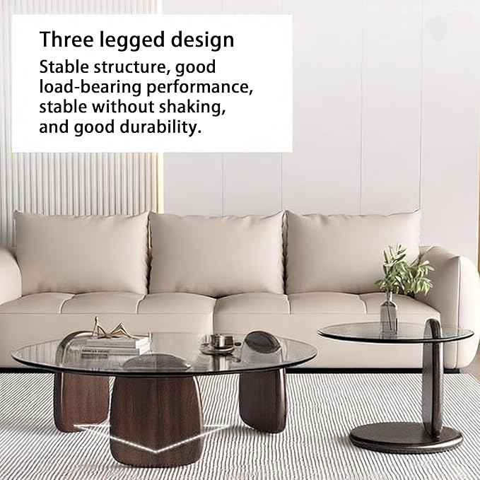 EASYSOUL Modern Round Coffee Table with Glass Top, 27.56" D x 27.56" W x 14.69" H, Circular Tea Tables for Living Room Home Office Industrial Cocktail Tables (Walunt-Grey Glass/27.56")