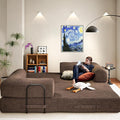 Convertible Sleeper Sofa Bed, 78" Corduroy Foldable Boneless Modular Couch, Memory Foam Compressed Sofa in A Box W/Plush Fabric Comfy Floor Lounge Couch for Living Room Apartment Bedroom, Brown
