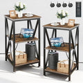 End Tables Living Room Set of 2, Square End Table with Charging Station, 16" D X 16" W X 28" H, Wood and Metal Table with USB Ports and Outlets, Side Table with Wheels for Living Room, Bedroom