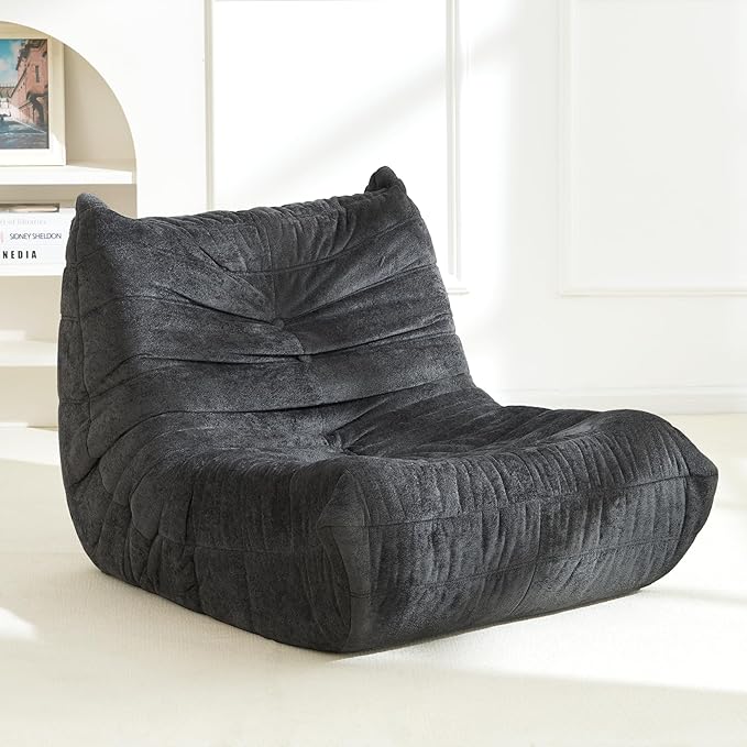 Homguava Bean Bag Chair, Giant Beanbag Chairs for Adults, Memory Foam Fireside Chair, Large Lazy Floor Sofa, Sofa Couch with High-Rebound Foam, Lounge Chair for Living Room, Bedroom (Grey, Single)
